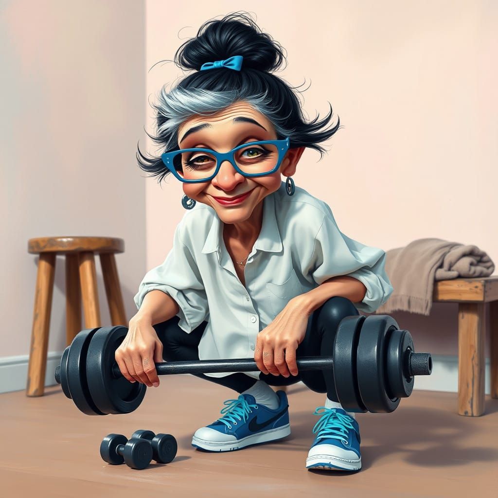 Playful Granny Powerhouse in Airbrushed Oil Painting