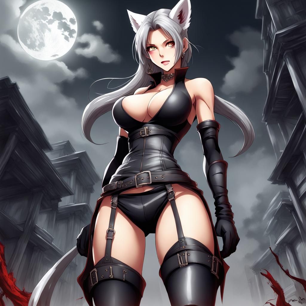 Anime Style Kitsune Vampire Goddess Illustration