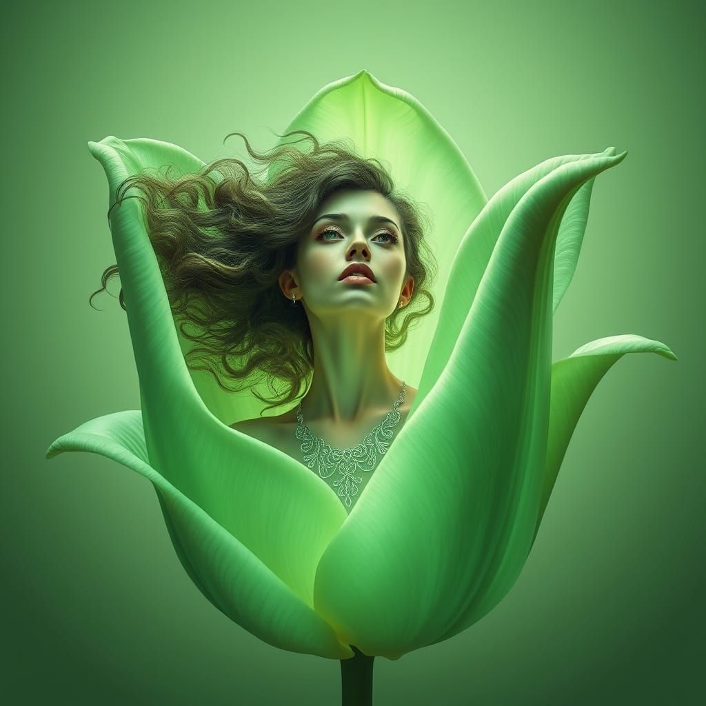 Mystical Woman Emerging From Giant Tulip