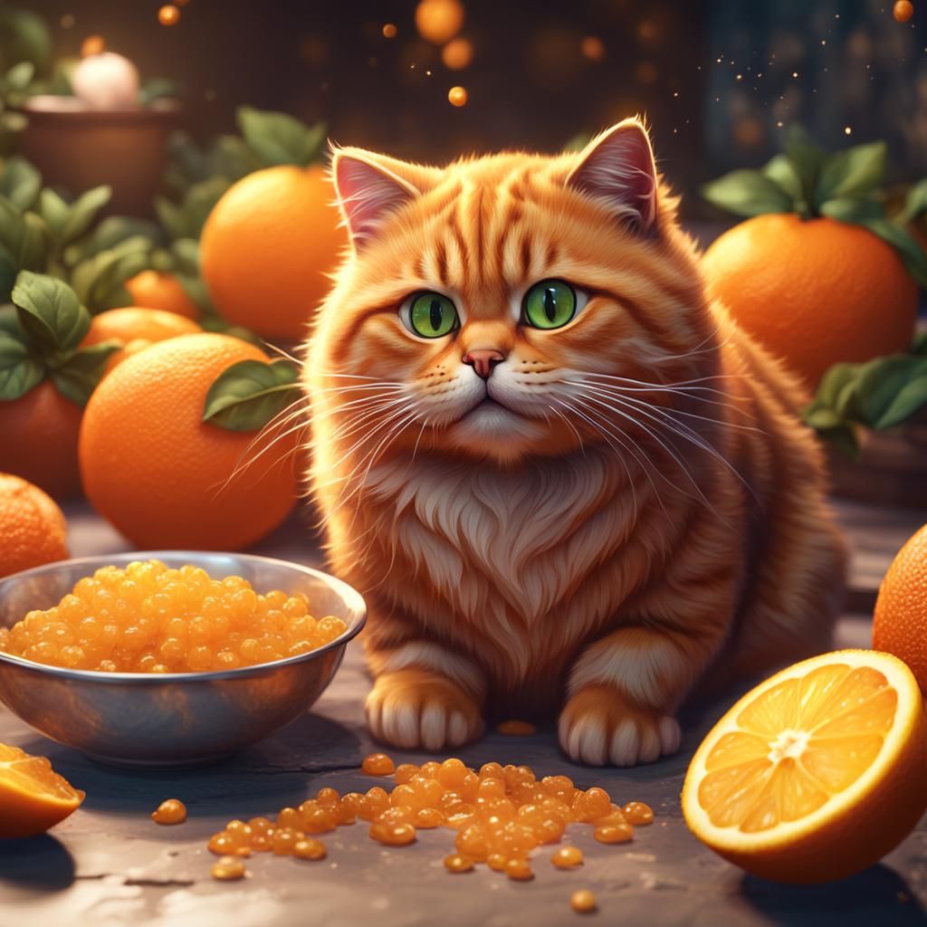 Fluffy Orange Cat Enjoys a Sweet Treat