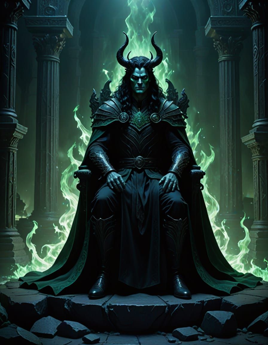 Hades on a Throne in Shadowy Hall