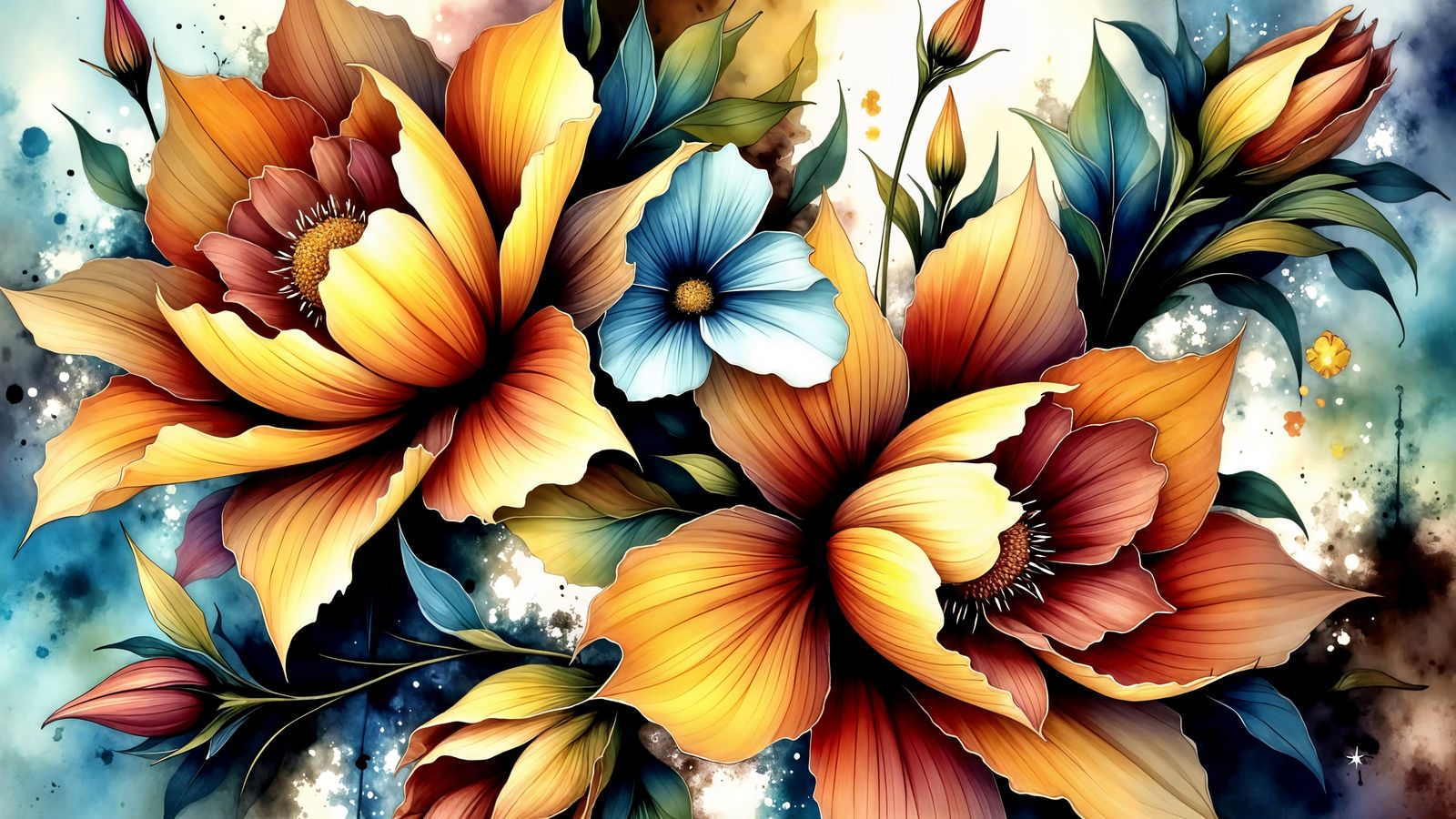 Vibrant Abstract Florals in Expressive Watercolor Style
