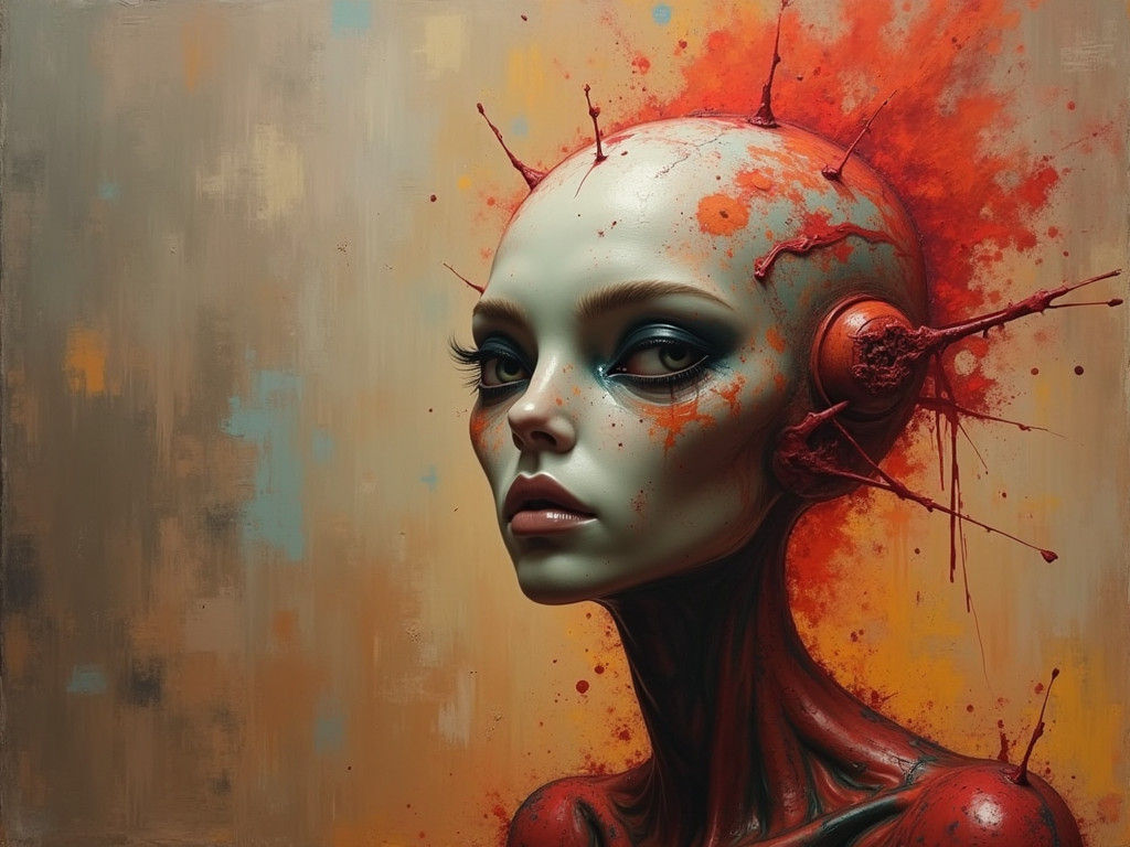 Abstract Alien Portrait in Bizarre Landscape