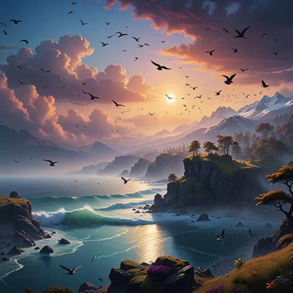 Majestic Birds Soar in Sunrise Majesty