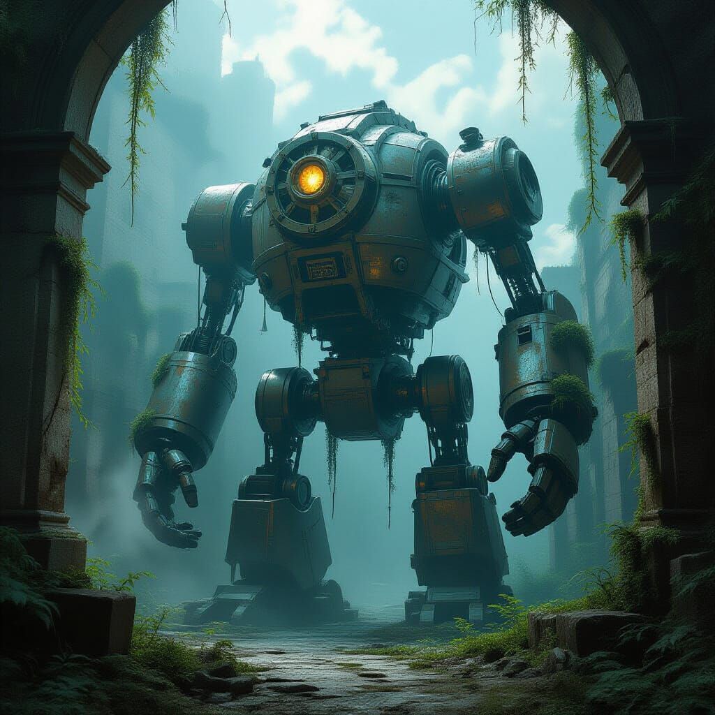 Ancient Automaton Guards Forgotten City in Dreamlike Atmosph...