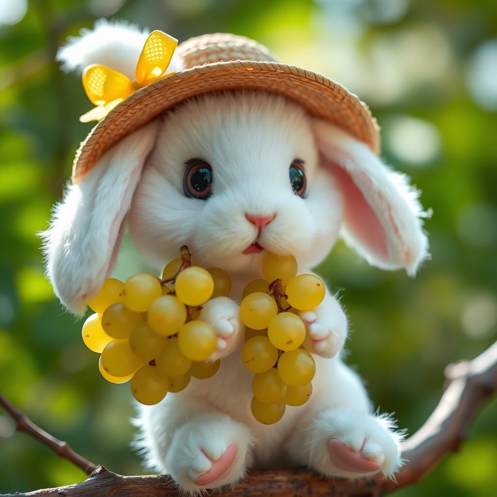 Cute Rabbit Plush with Grapes Portrait