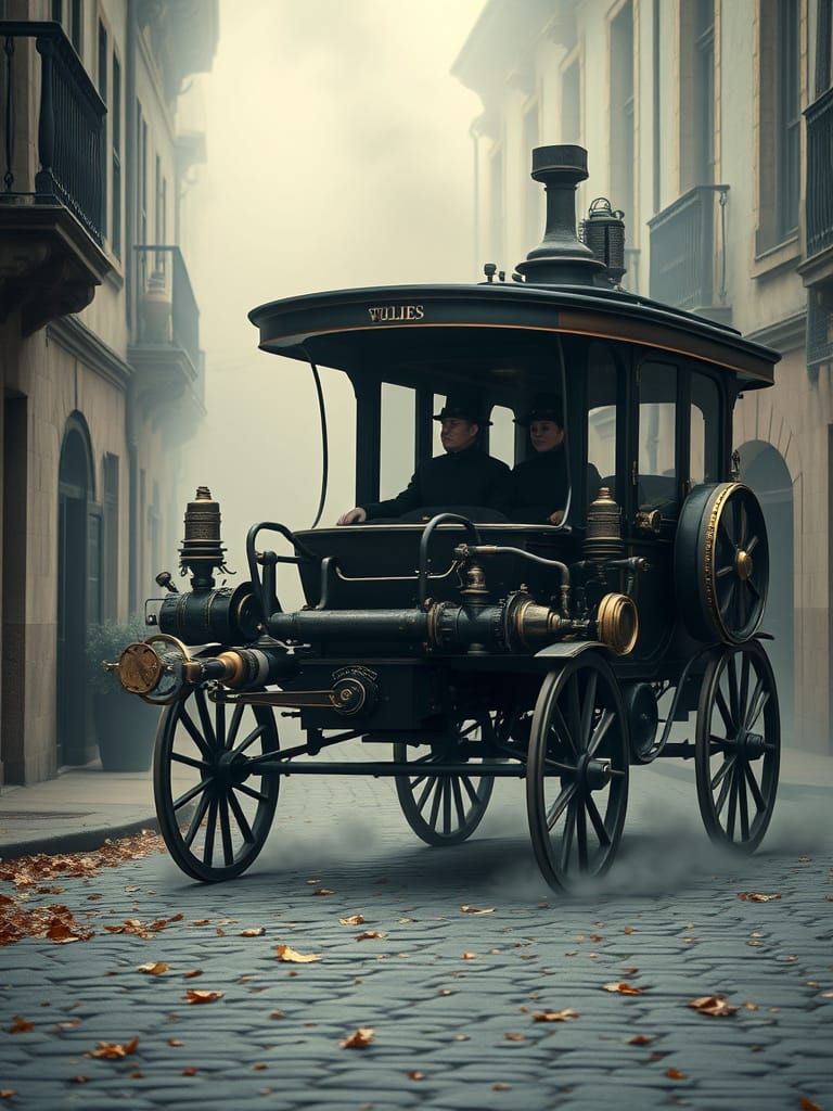 Steampunk Carriage in Victorian Town: Cinematic Realism