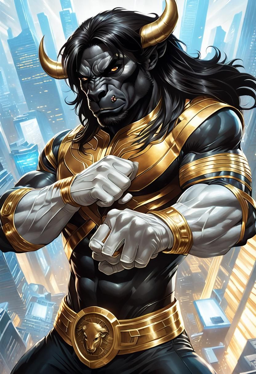 Hypermuscular Buffalo Superhero in Comic Book Art