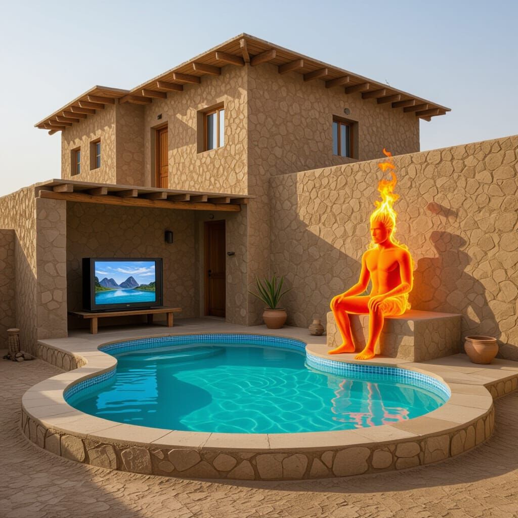 Man of Fire Watches Air TV in Elemental House