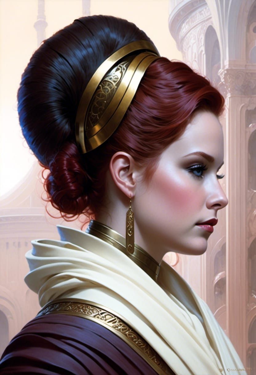 Rococo Female Jedi Portrait in Cream and Brown