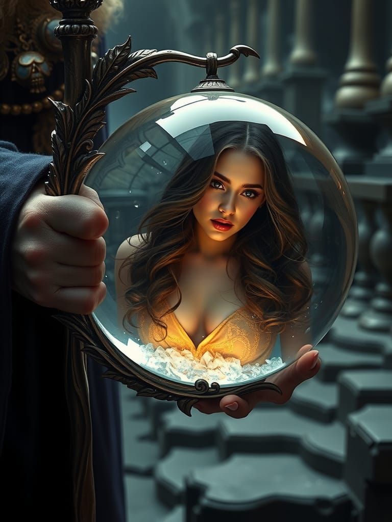 Wizard's Staff: Trapped Woman in Marble Orb