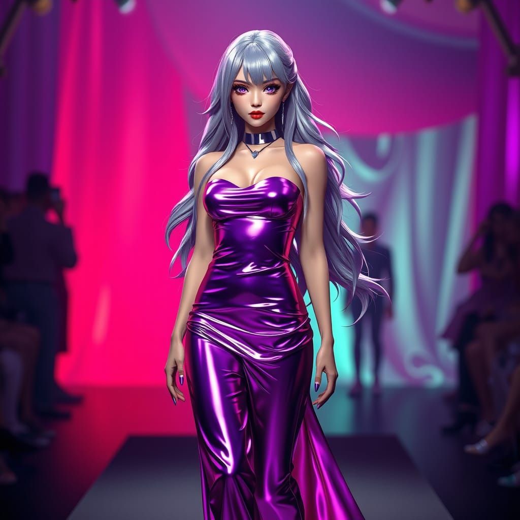 Anime Goddess in Metallic Purple Regalia