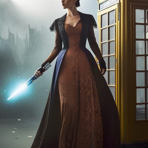 Victorian Woman with Sonic Screwdriver, Detailed Art