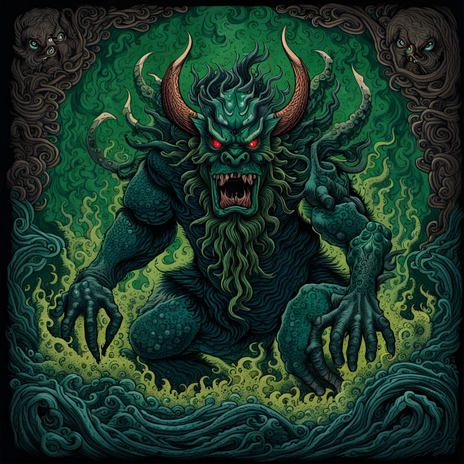 Balrog Demon in Japanese Woodblock Print Style