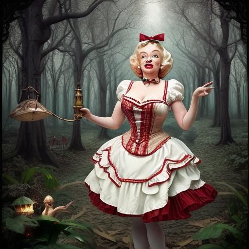 Marilyn Monroe as Alice in Steampunk Forest