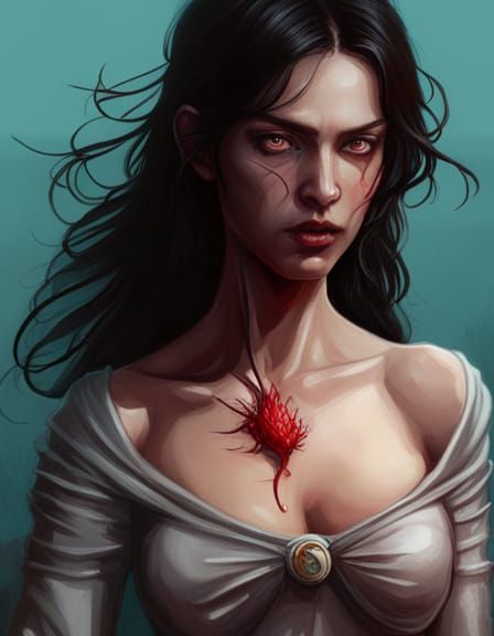 a hyper detailed shoulder portrait of black haired girl with red eyes, the queen of blades, sideshow figurines, diablo 4...