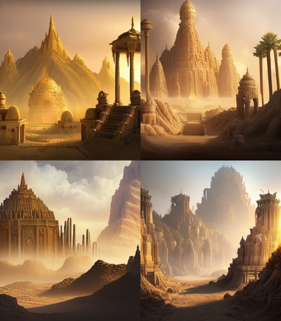 Golden Desert Temple: Epic Digital Matte Painting
