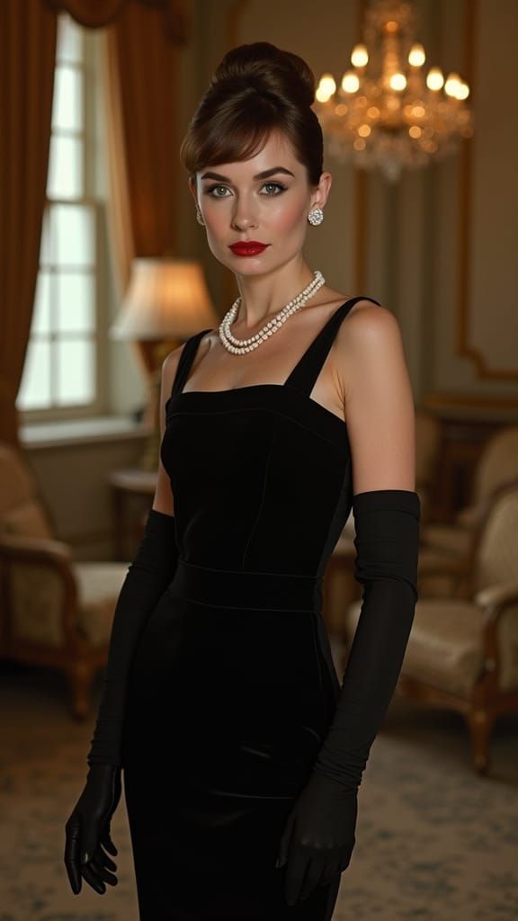 Elegant Woman in Black Dress, Vintage Style