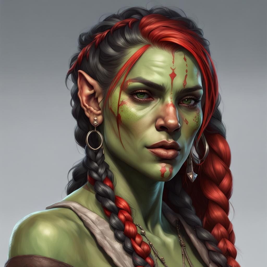 Half-Orc Portrait in Style of Artgerm and Mucha