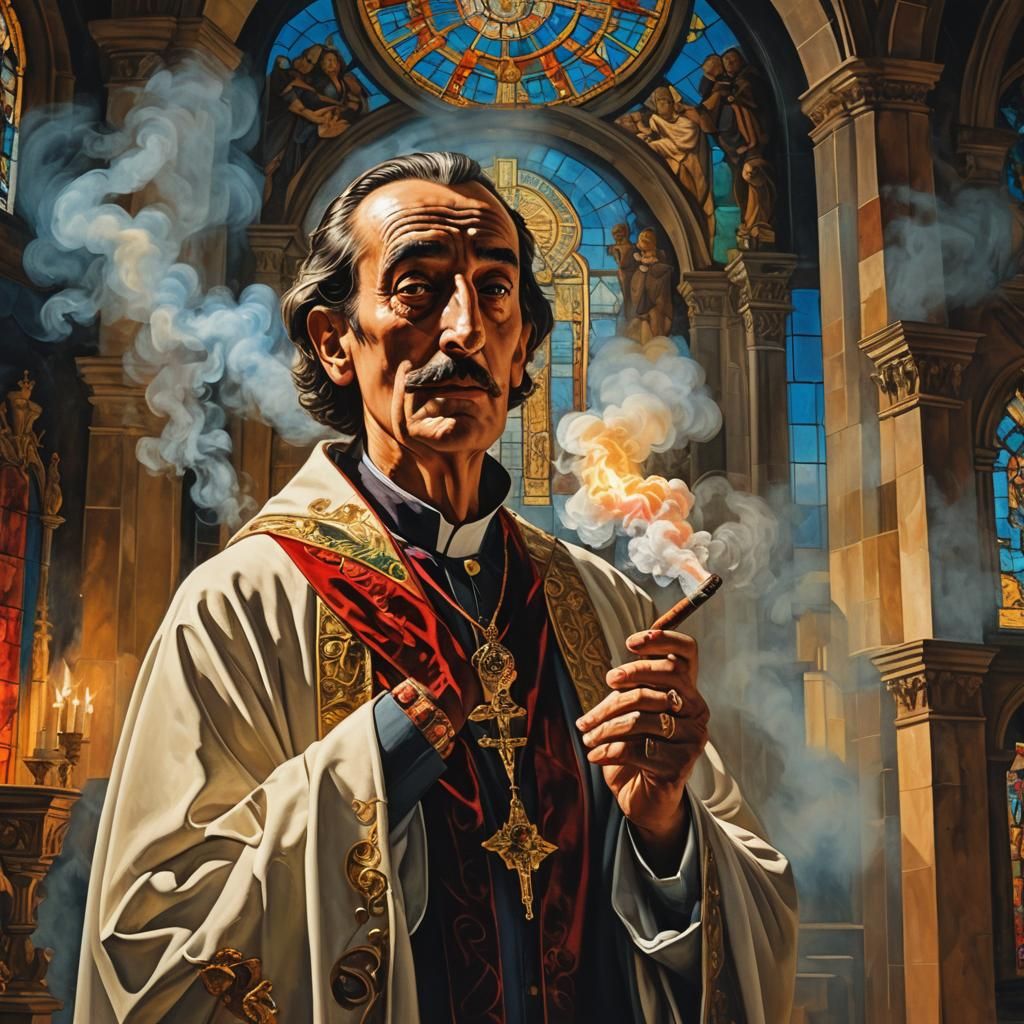 Surrealist Padre and Freira in Church, Salvador Dali Style