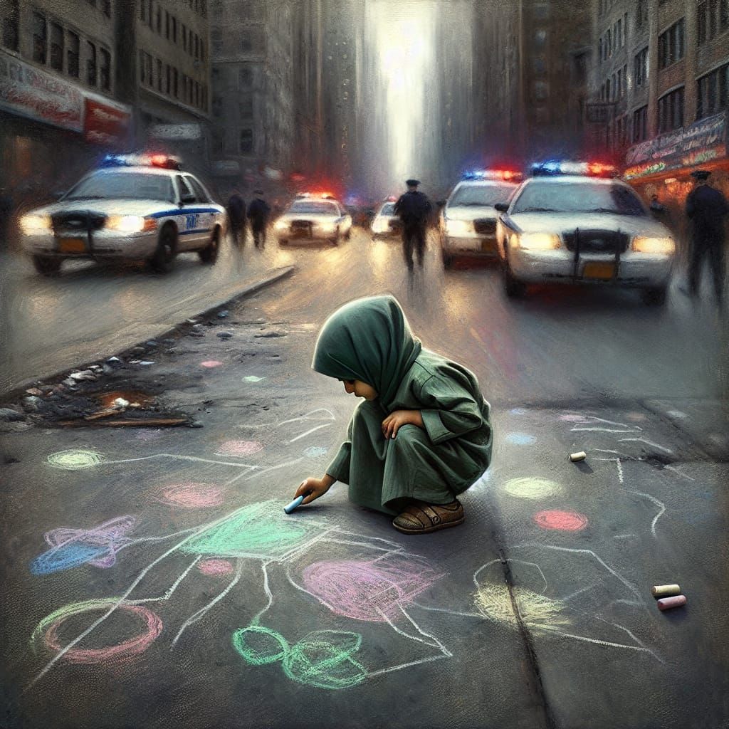 Innocence Amidst Chaos: Impressionistic Realism Artwork