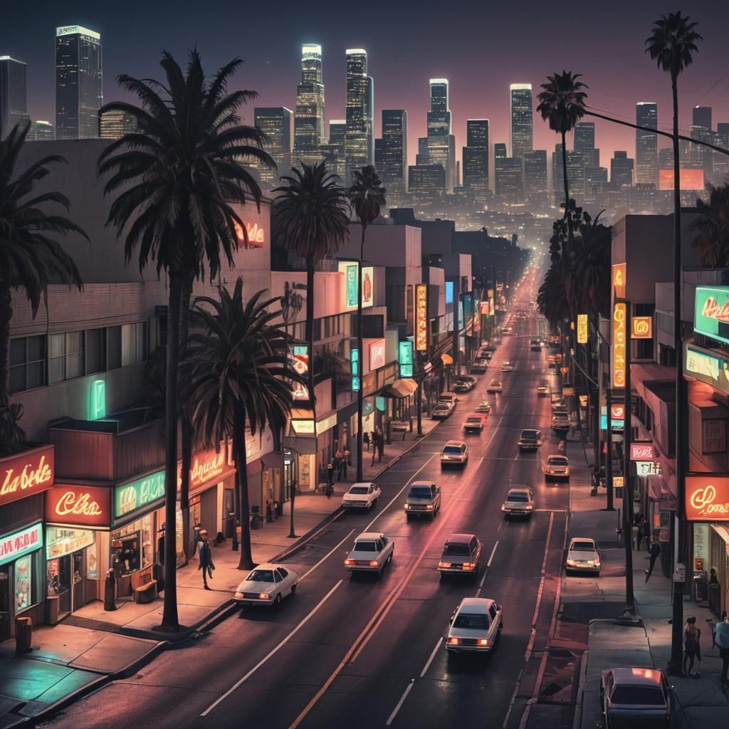1980s Los Angeles Street Scene in Digital Art