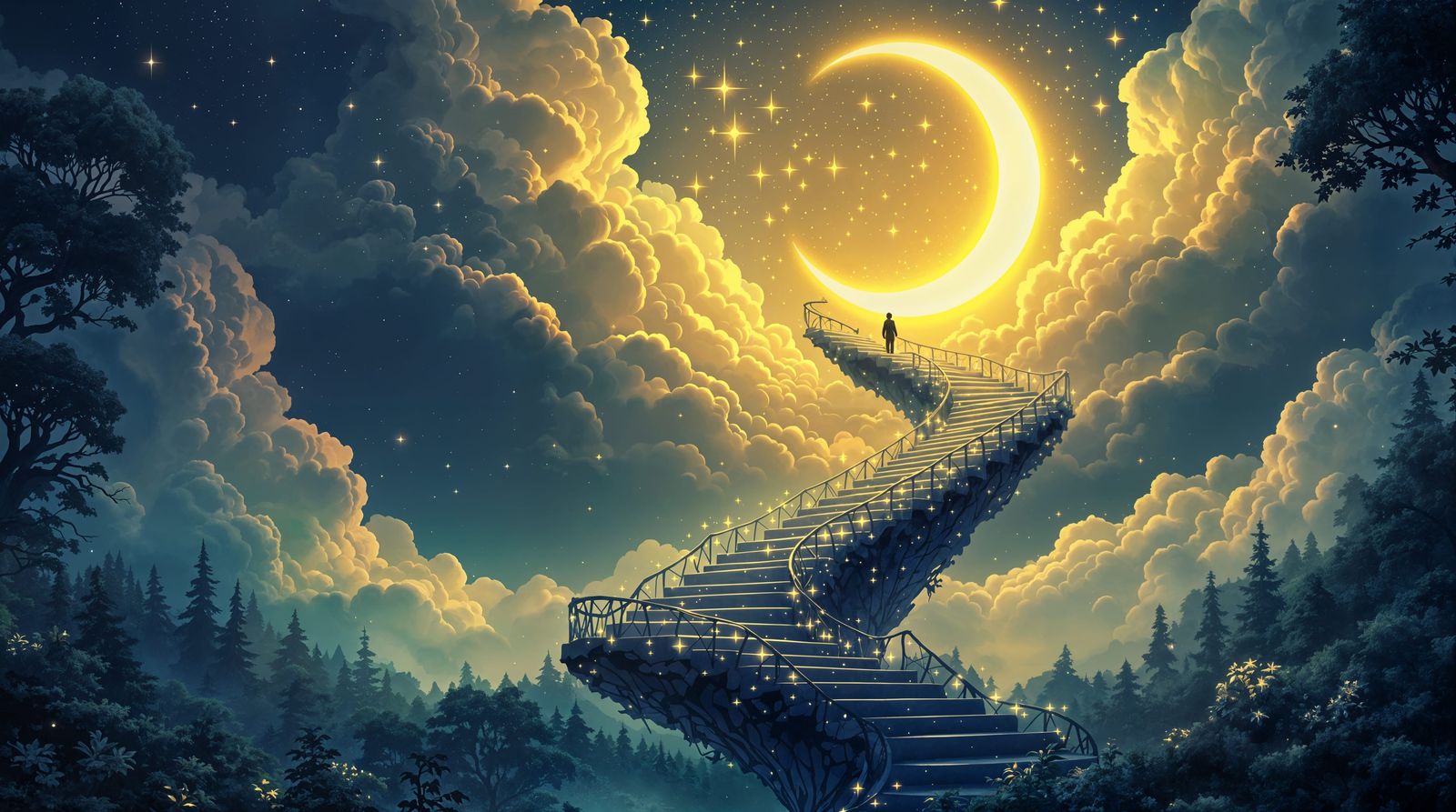 Enchanted Staircase Ascends to Crescent Moon