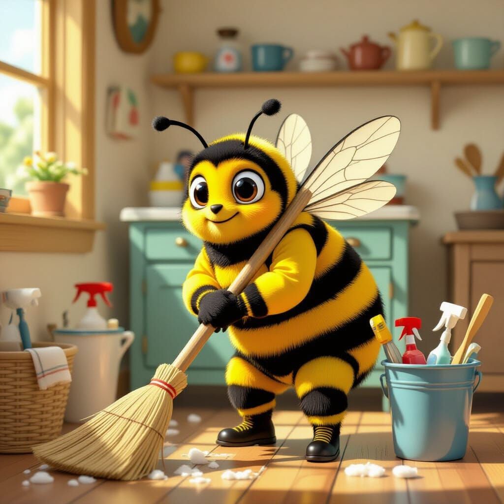 Bee Housekeeper in Whimsical Storybook Style