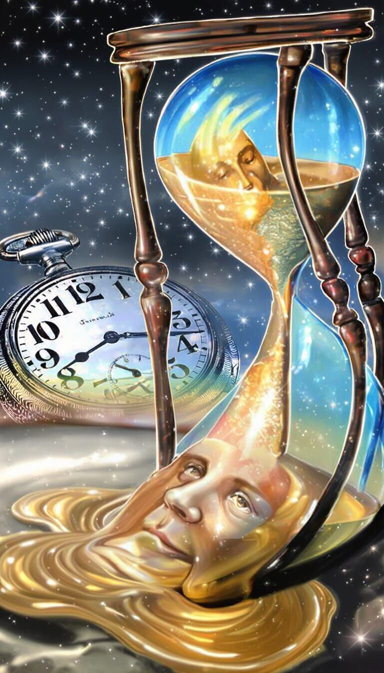 Antique Hourglass with Faces Blending into Sand