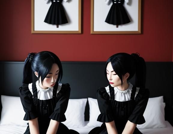Gothic Twin Kitsunes Kissing
