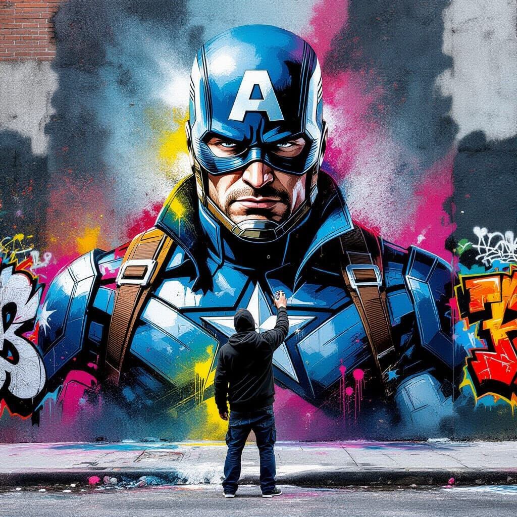 Winter Soldier Graffiti Mural in Street Art Style