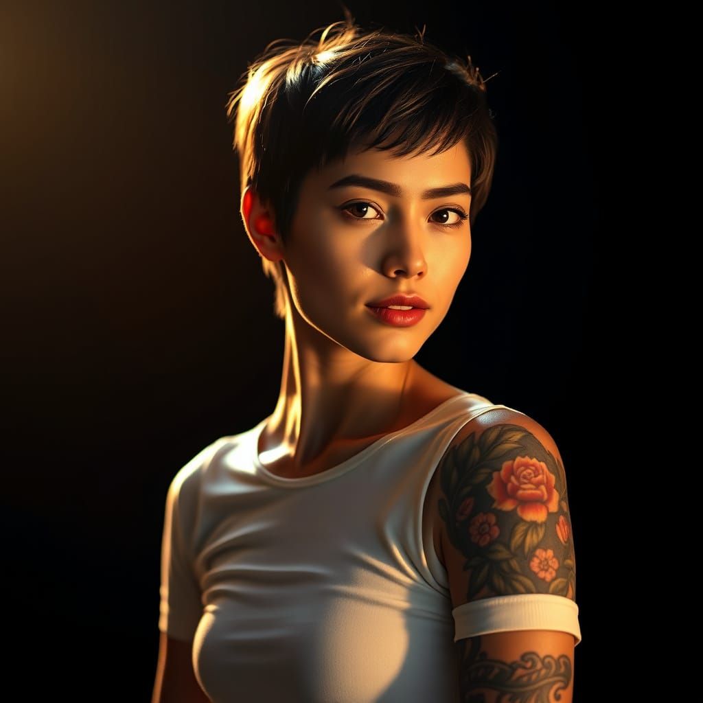 Beautiful Woman in Golden Hour Lighting, Photorealistic Styl...