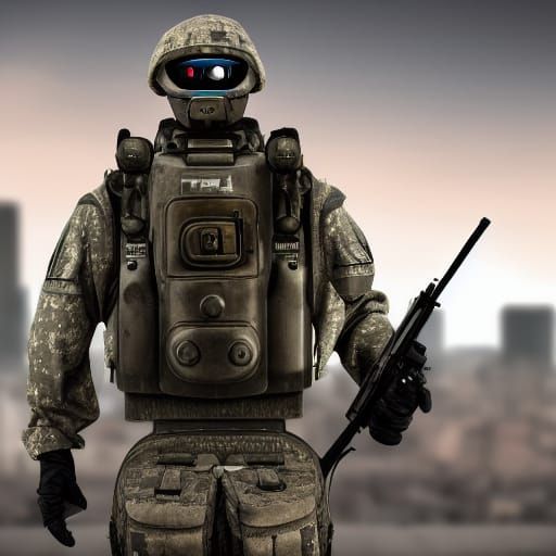 Apocalyptic City Soldier Robot with M14 Rifle