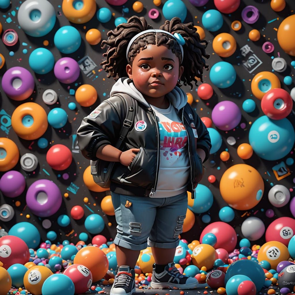 Vibrant Portrait of a Young Black Girl in Graffiti Style