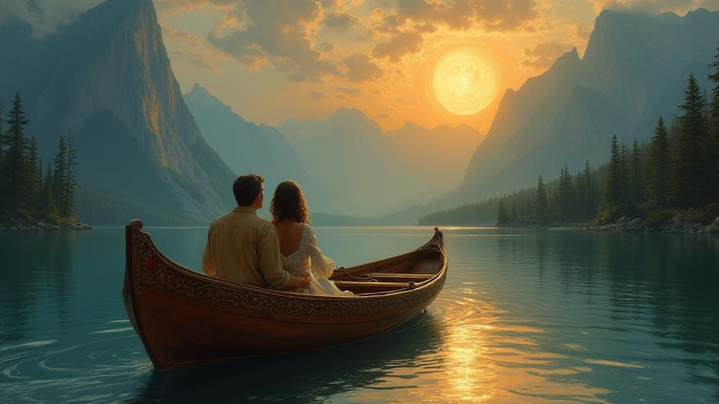 Romantic Moonlit Boat Ride in Golden Age Style