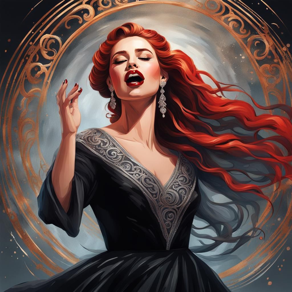 Opera Singer Belting Out an Aria in Spotlight