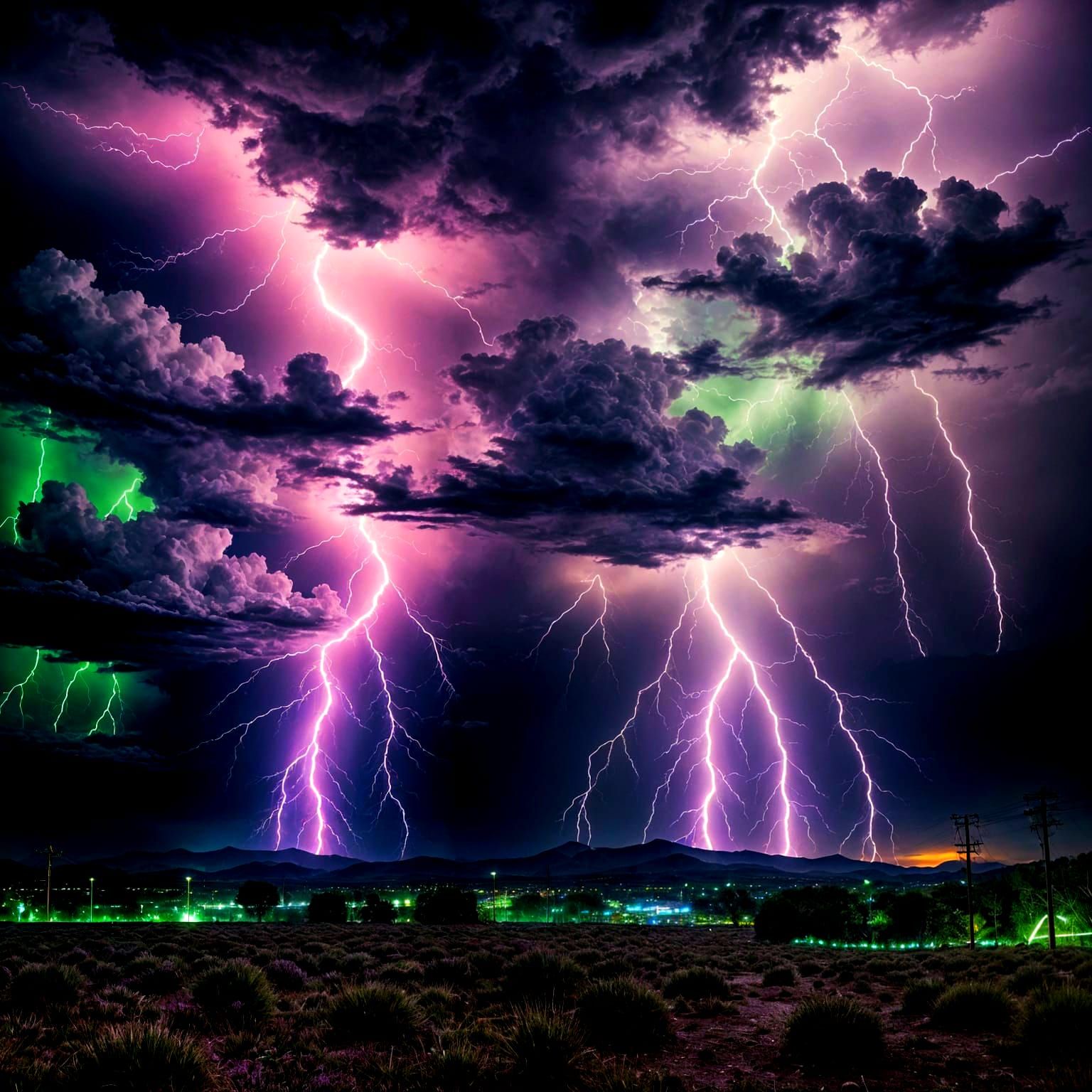 Neon Landscape Under Fluorescent Thunderstorm