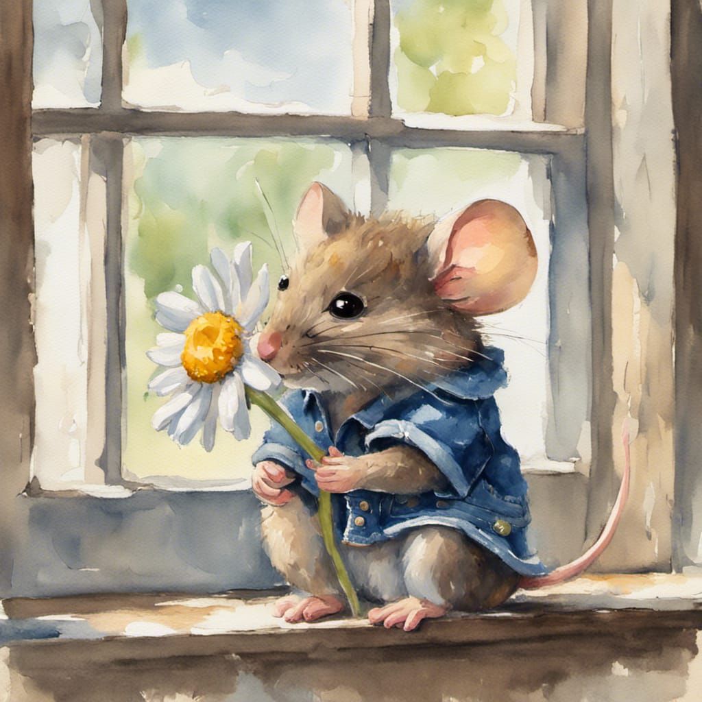 Mouse in Denim: Gouache Style Impressionist Painting