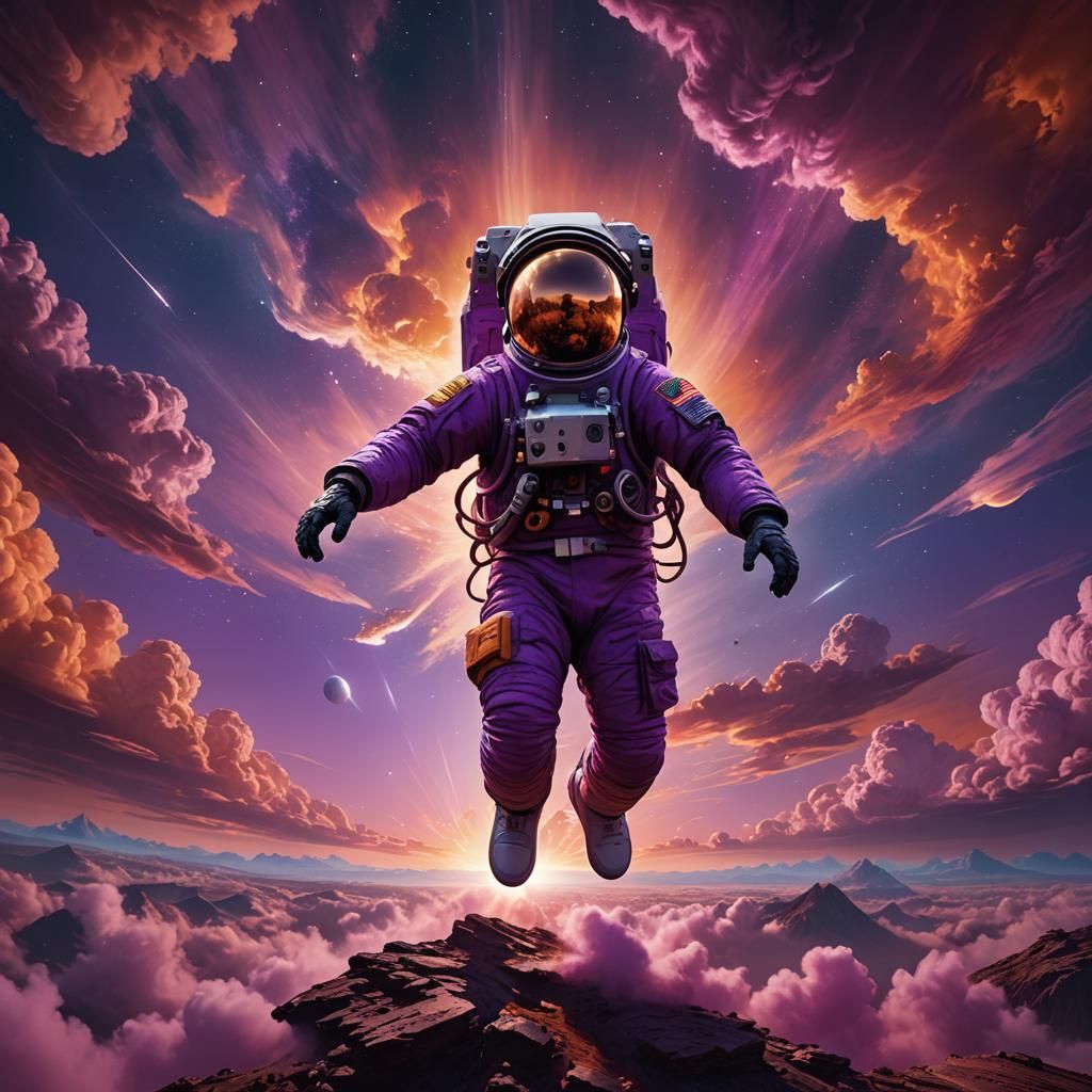 Astronaut Emitting Light in a Purple Sky