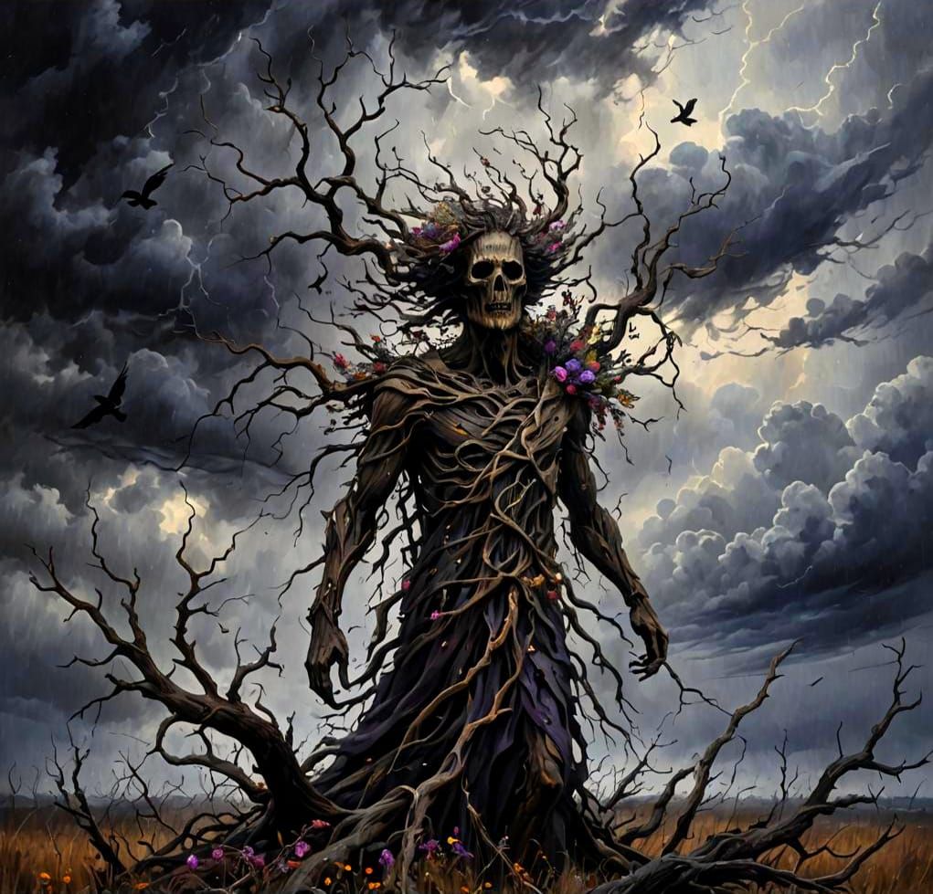 Disturbing Wooden Spirit in Dramatic Storm
