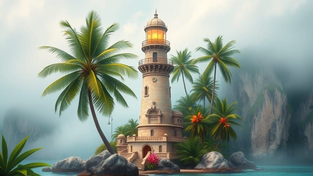 Majestic Tropical Lighthouse in Dreamy Light