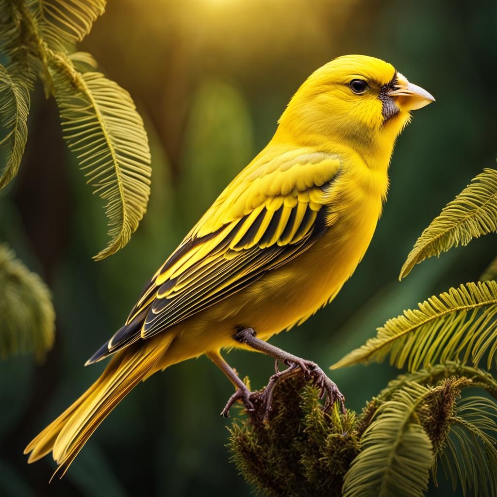 Hyperrealistic Canary Portrait in Forest Environment