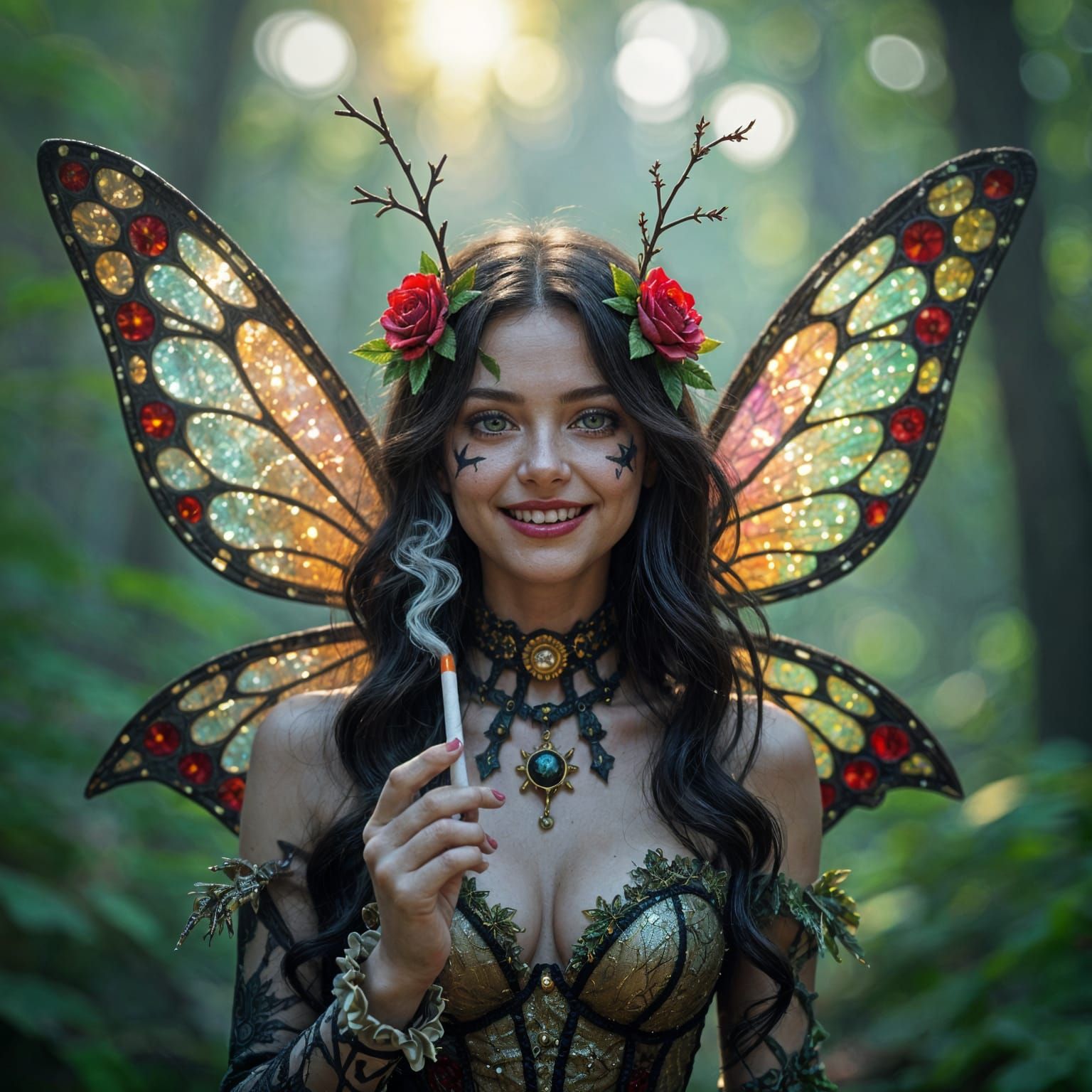 Mischievous Fairy with Stained Glass Wings
