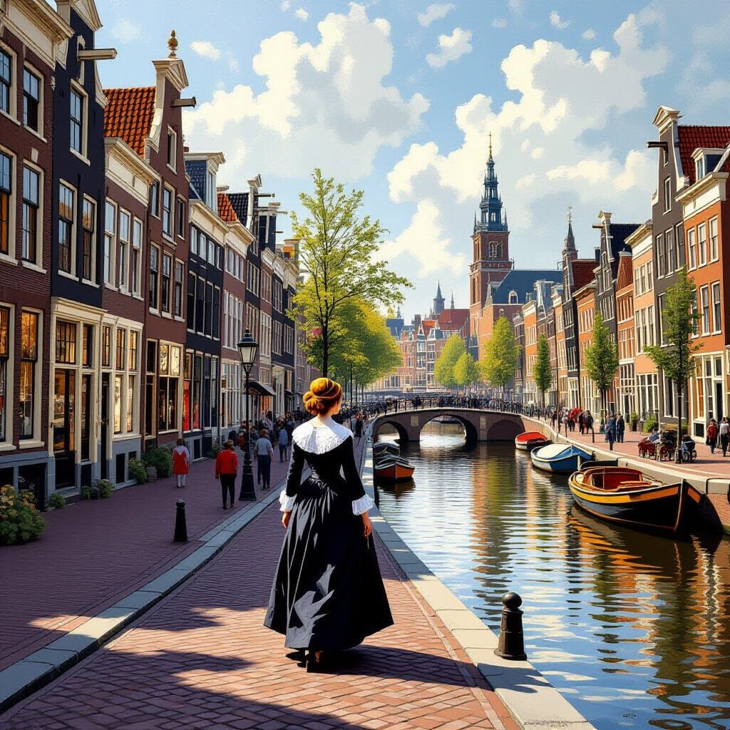 Amsterdam Canal Scene in the Style of Vermeer