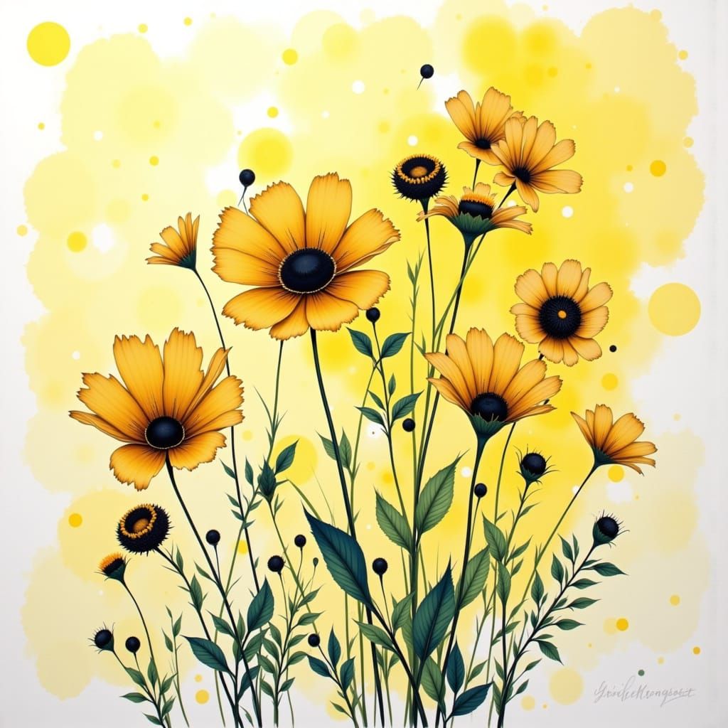 Minimalist Yellow Flowers with Aquarelle Bokeh