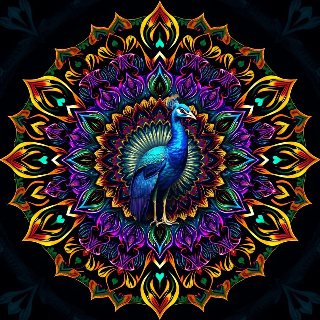Surrealistic Peacock Mandala in Unreal Engine 5 Style