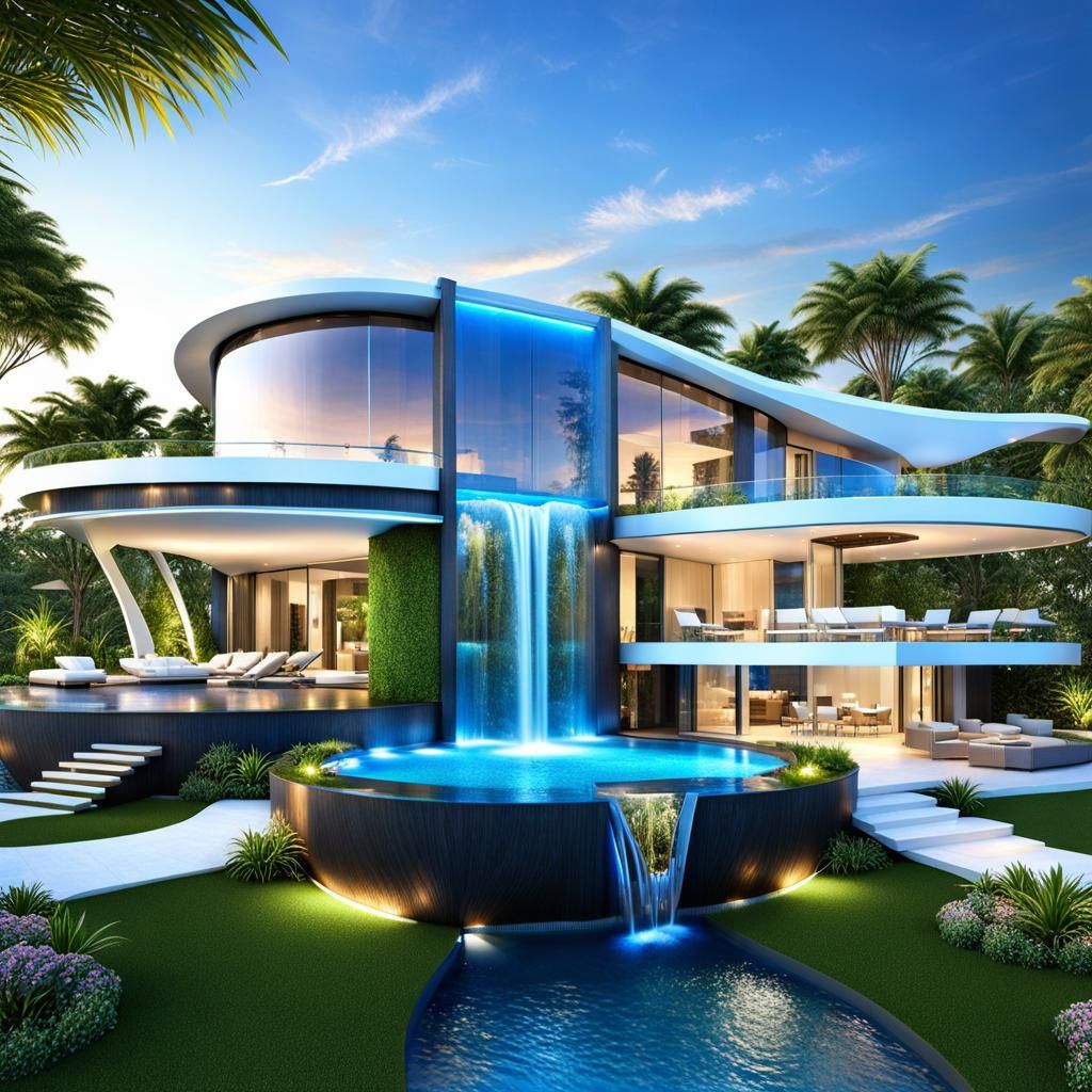 Futuristic Eco-Friendly Dream House with Waterfall