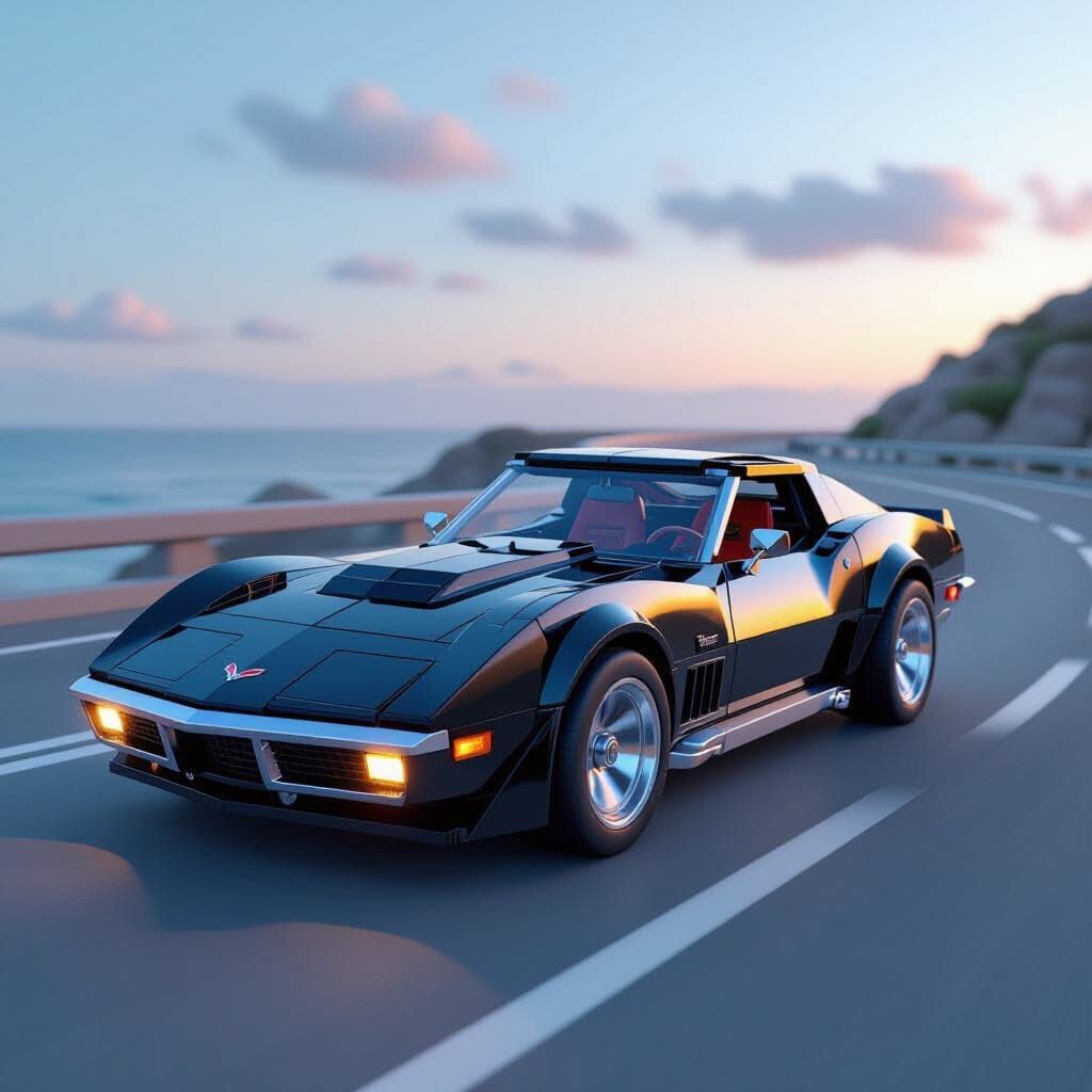 Lego Corvette (1969) in 3D Poster Style