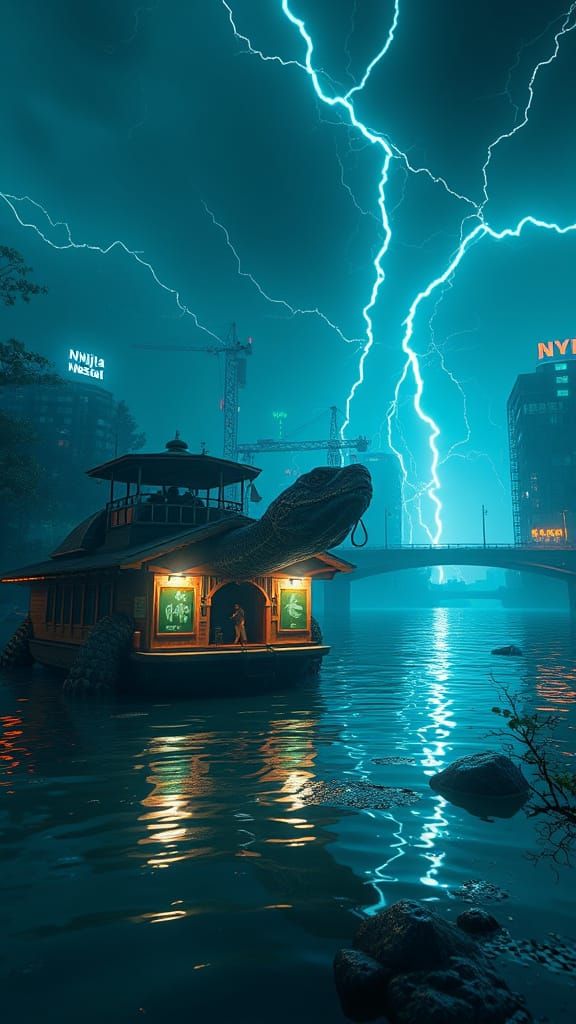 Ninja Turtle Thunder in Night City Lake