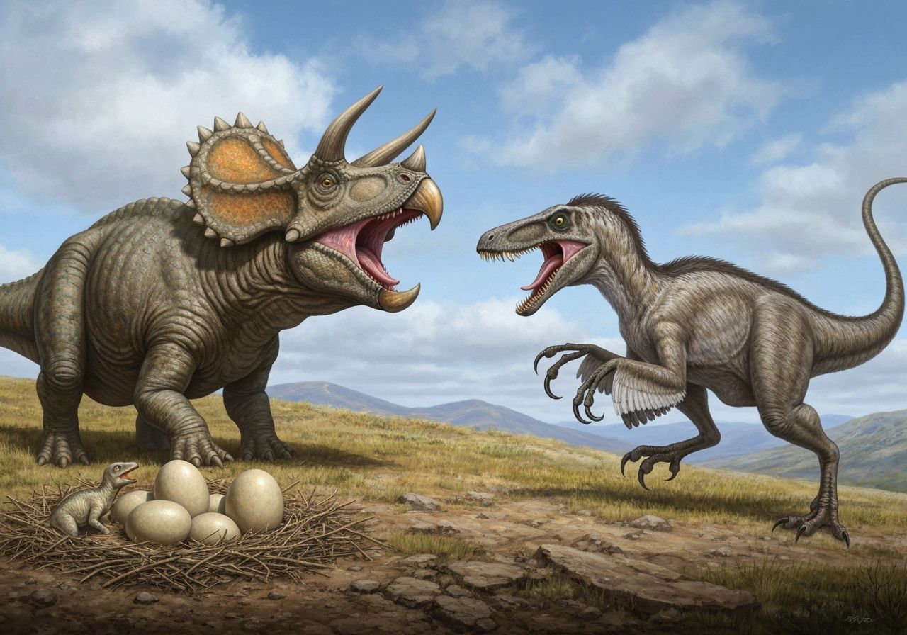 Dramatic Dinosaur Confrontation in Paleoart Style